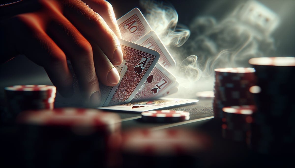 Player checking hole cards during PLO game