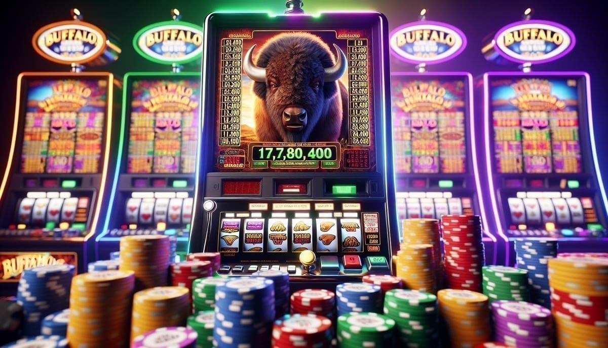 Buffalo slot machine screen with winning combinations