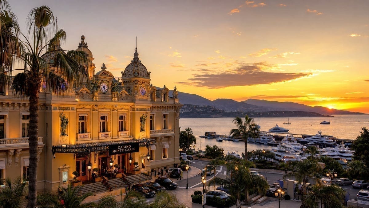 Monte Carlo Bay Casino Resort exterior view with Mediterranean coastline