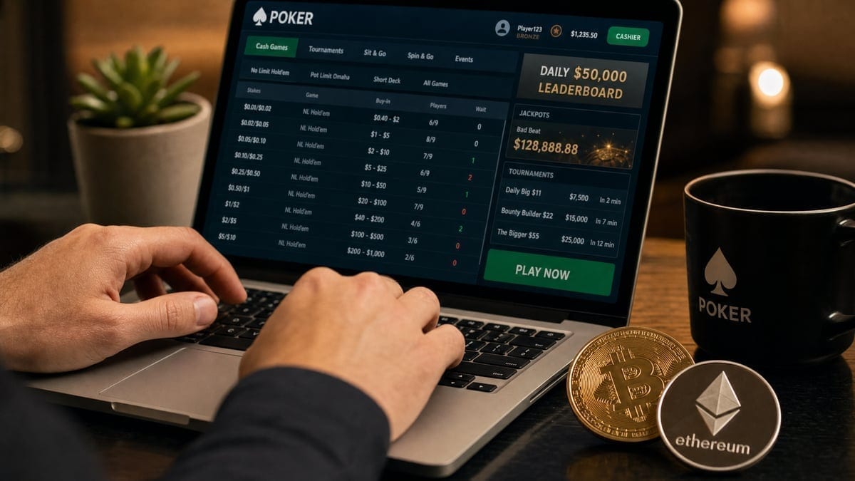 Player making crypto deposit at online poker site