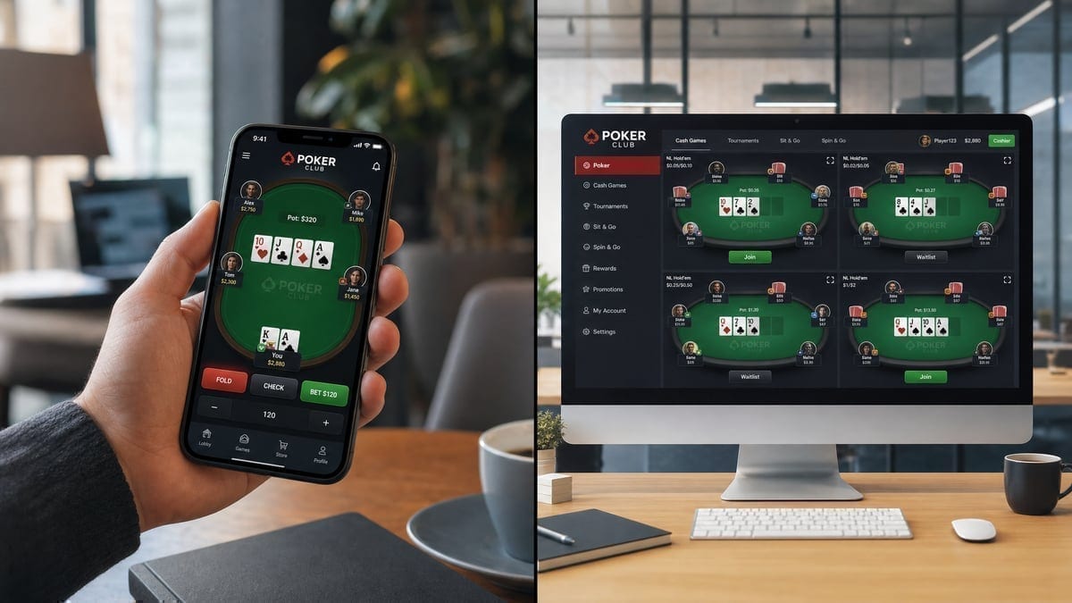 Mobile and desktop poker platforms showing BetRivers interface