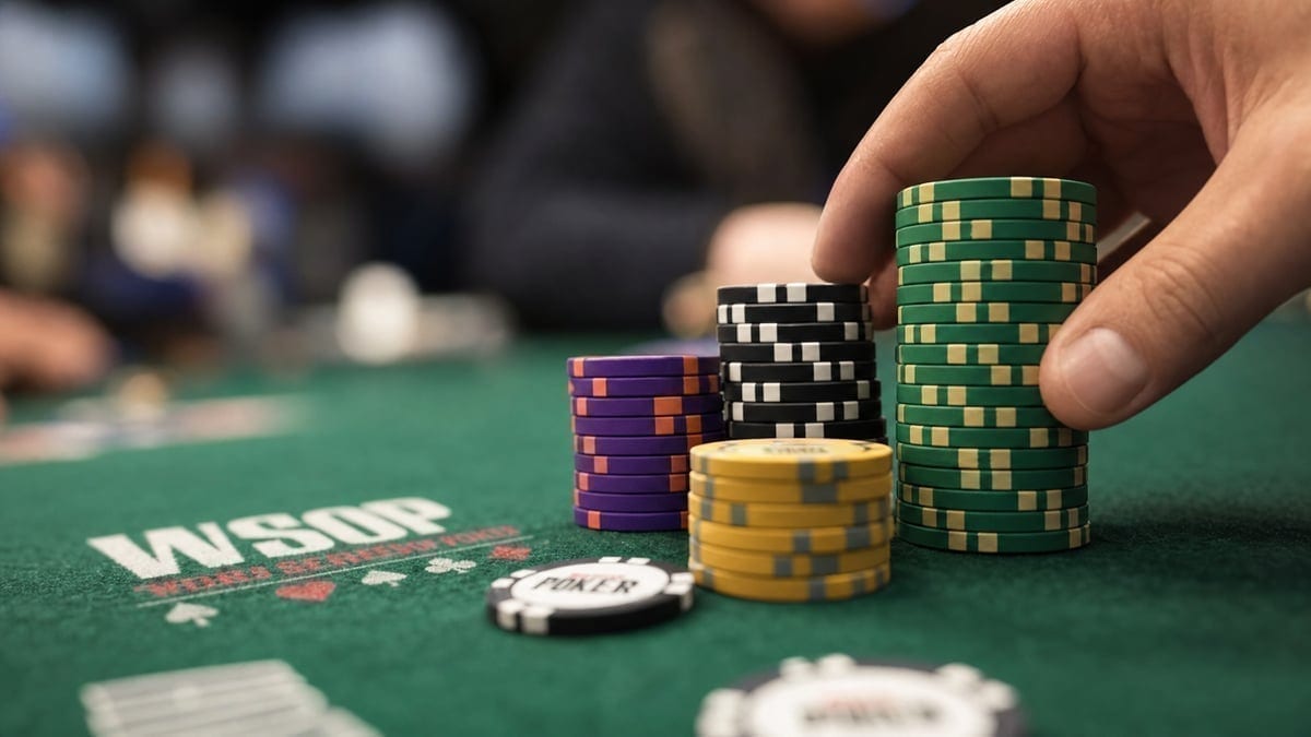 Tournament chips being stacked during Borgata Spring Open