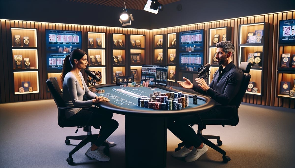 Professional poker podcast recording session in studio