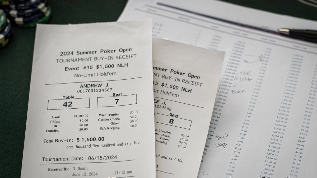 Tournament financial records and backing agreements