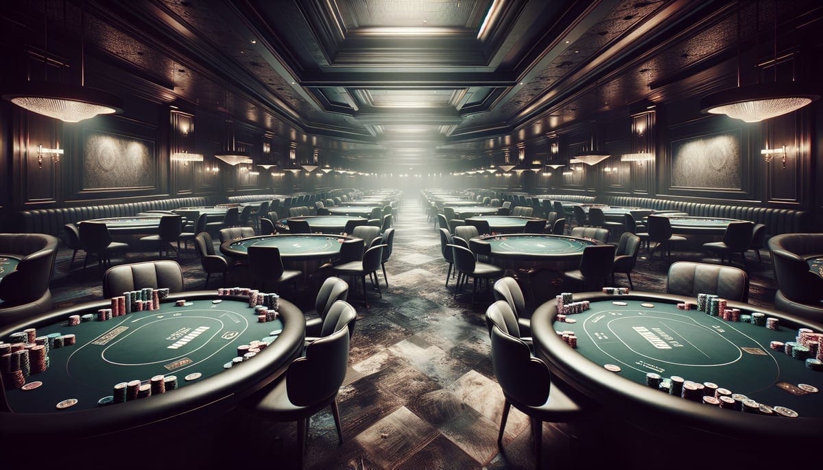 Empty poker tables at the Lodge Card Club