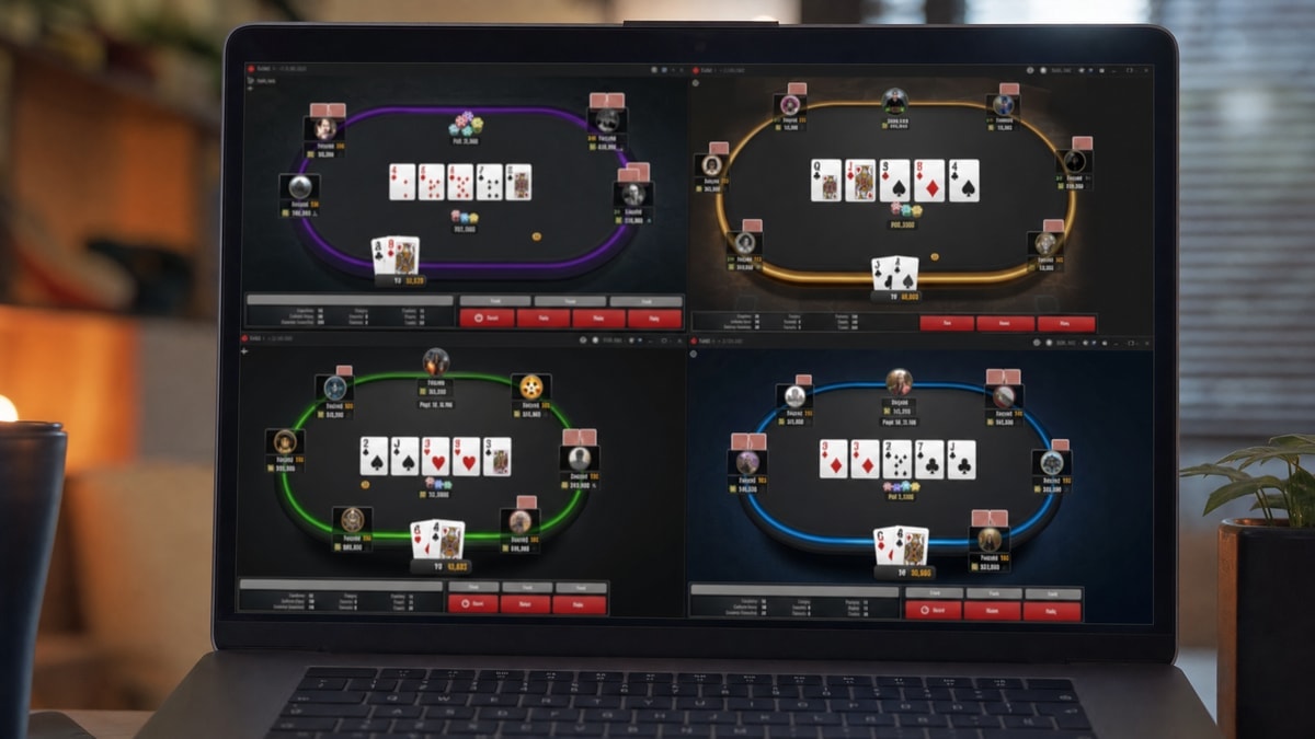 An online multi-tabling setup during a large tournament series