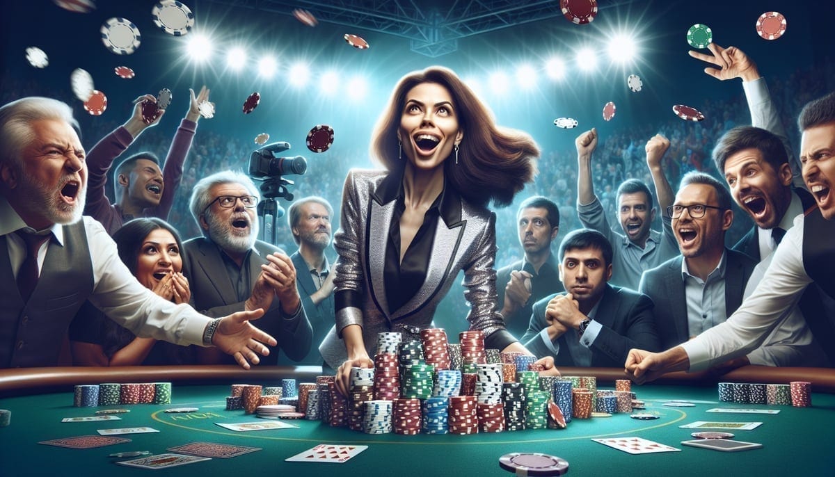 Celebration moment after winning a major poker hand