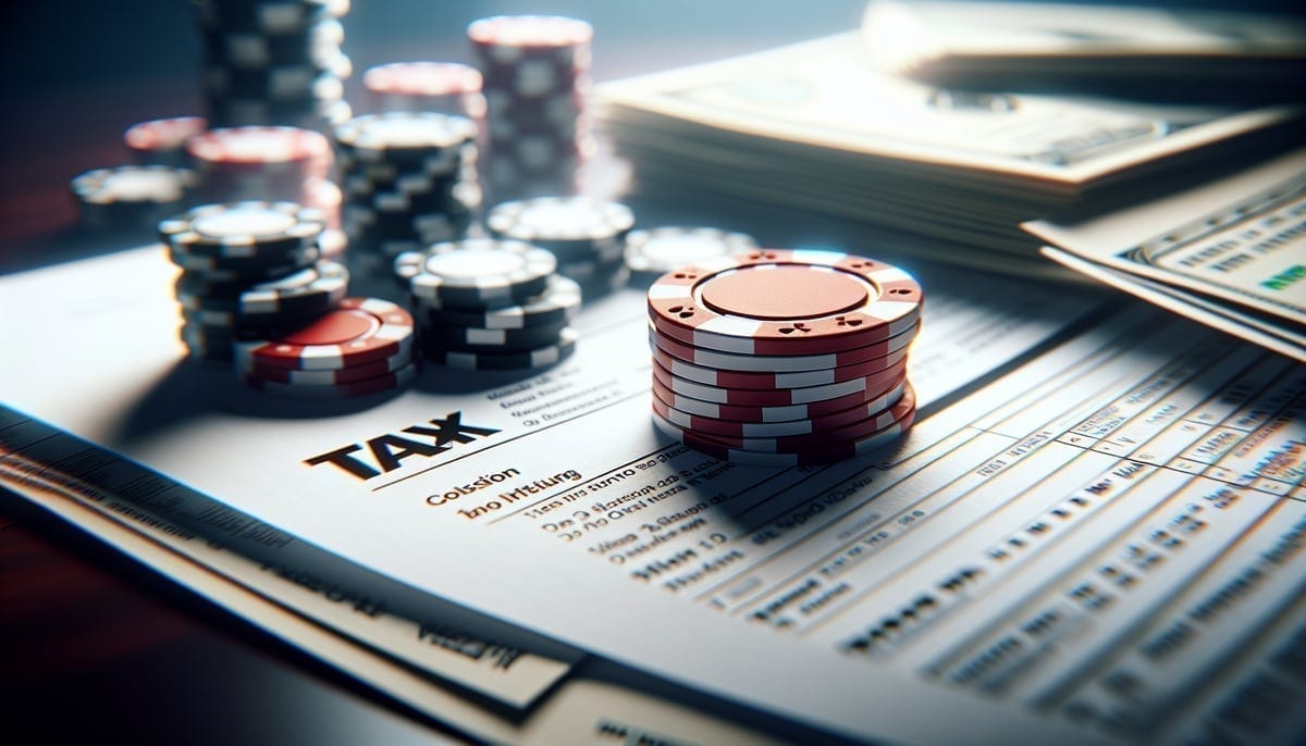 Tax forms and poker chips illustrating the impact of new gambling tax laws