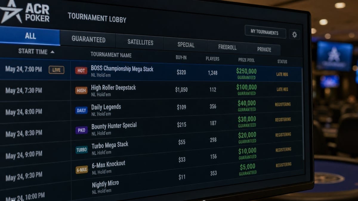 Tournament lobby showing overlay amounts