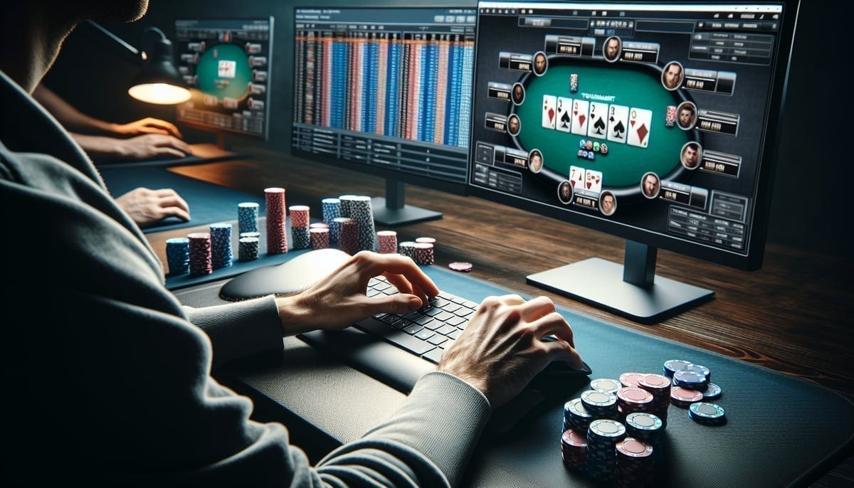Online poker player multi-tabling tournaments