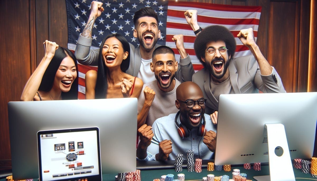 Players celebrating the return of Sunday Million to US poker