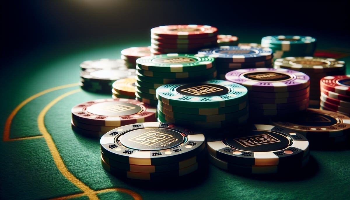 Tournament chips stacked on a poker table