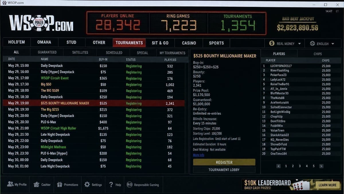 GGPoker lobby showing record-breaking player numbers during peak traffic