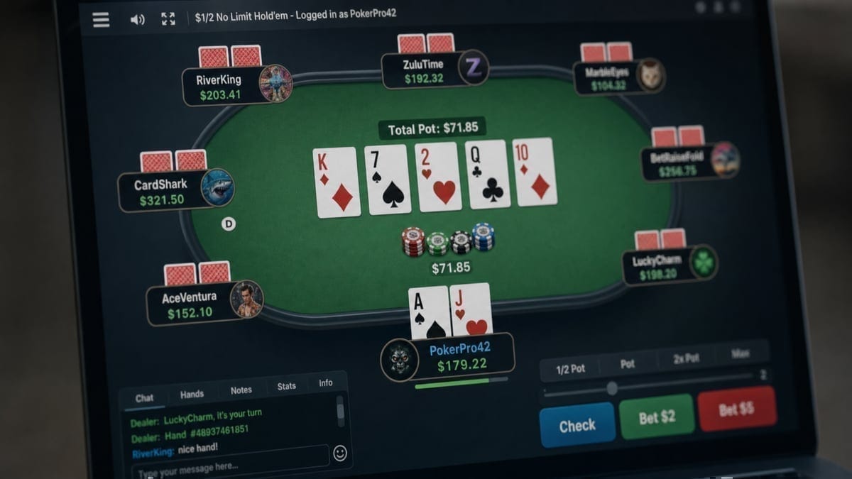 Close-up of GGPoker's new interface showing smaller cards and fonts