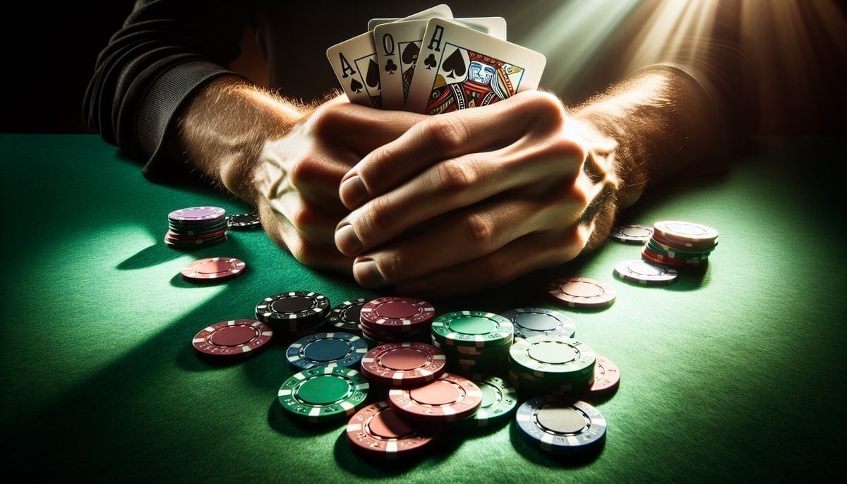 Player covering hole cards without looking at them