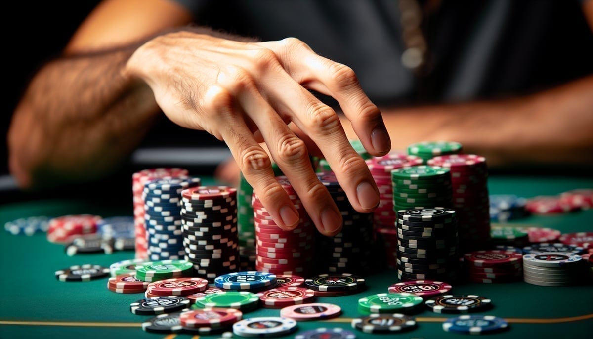 Tournament chips being stacked at a Goliath poker event