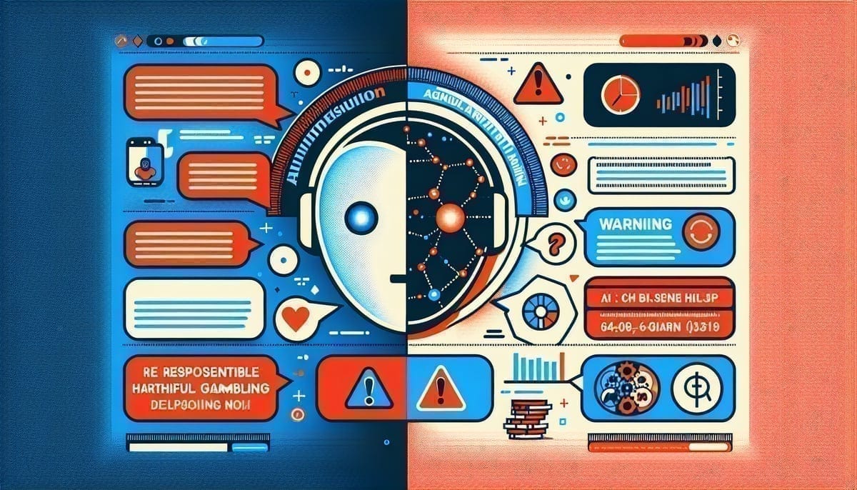 AI chatbot interface contrasted with responsible gambling resources