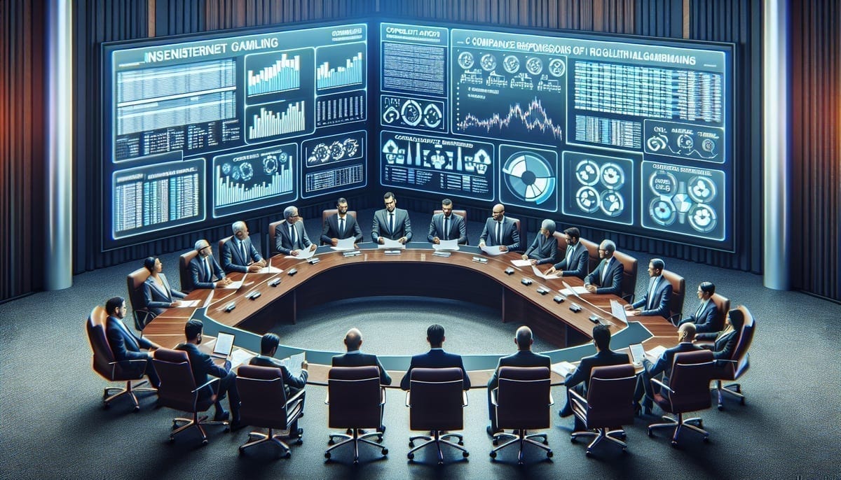 Regulatory officials reviewing online gambling compliance frameworks