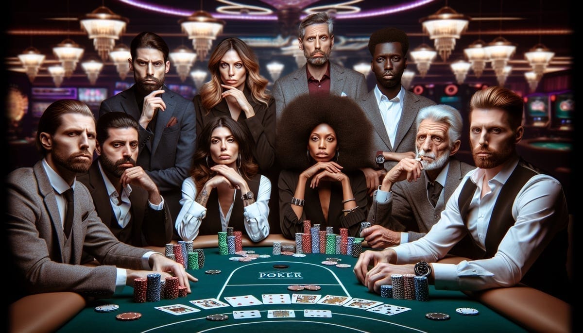 Professional poker players at a tournament table