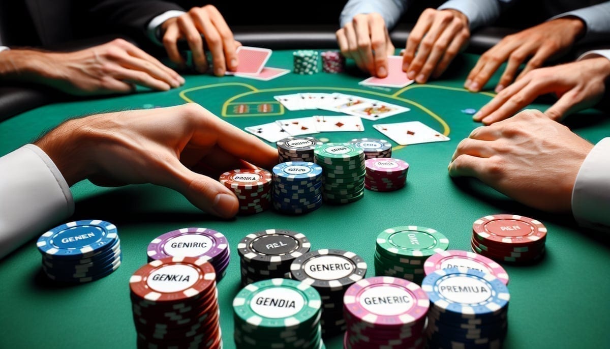 Irish Open poker chips and cards during critical tournament hand