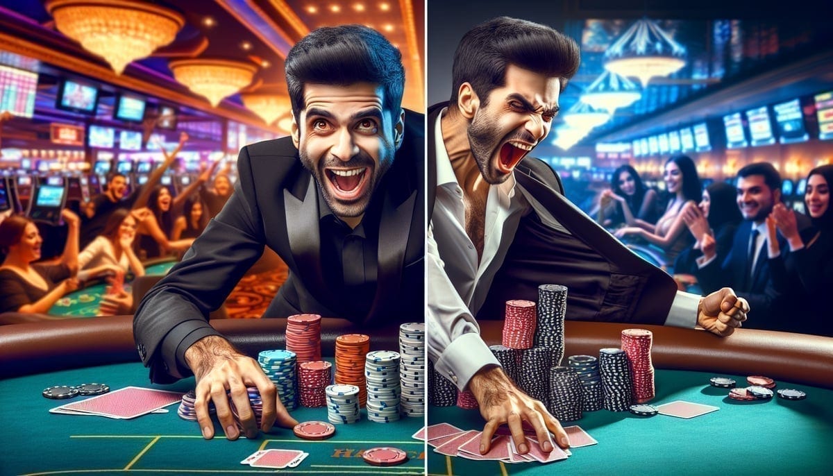 Illustration of positive tilt showing overconfident poker player