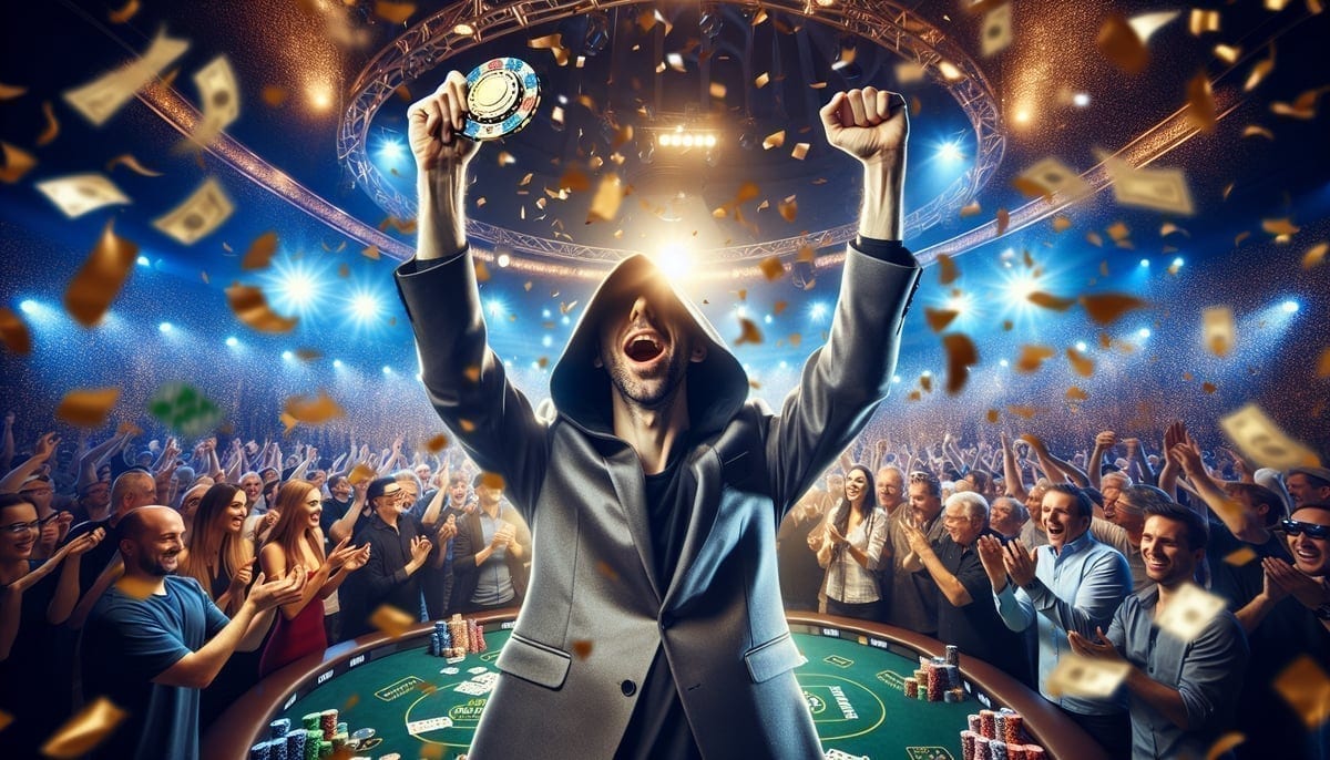 Joe McKeehen celebrating his WSOP Main Event victory