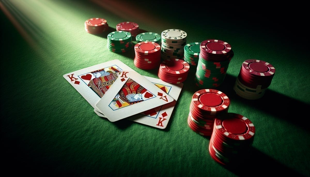 Pocket kings on poker table with chips
