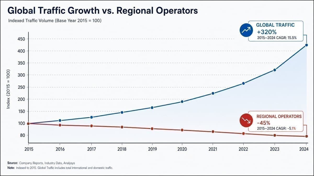 Chart showing opposite traffic trends between global and regional poker sites