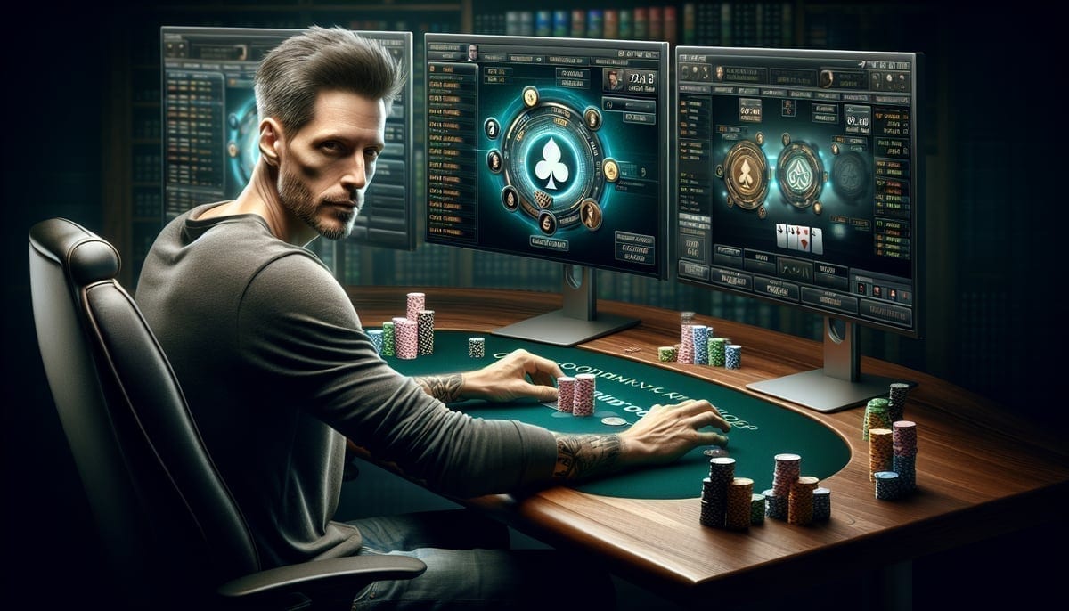 Viktor Blom playing multiple tables on Phenom Poker
