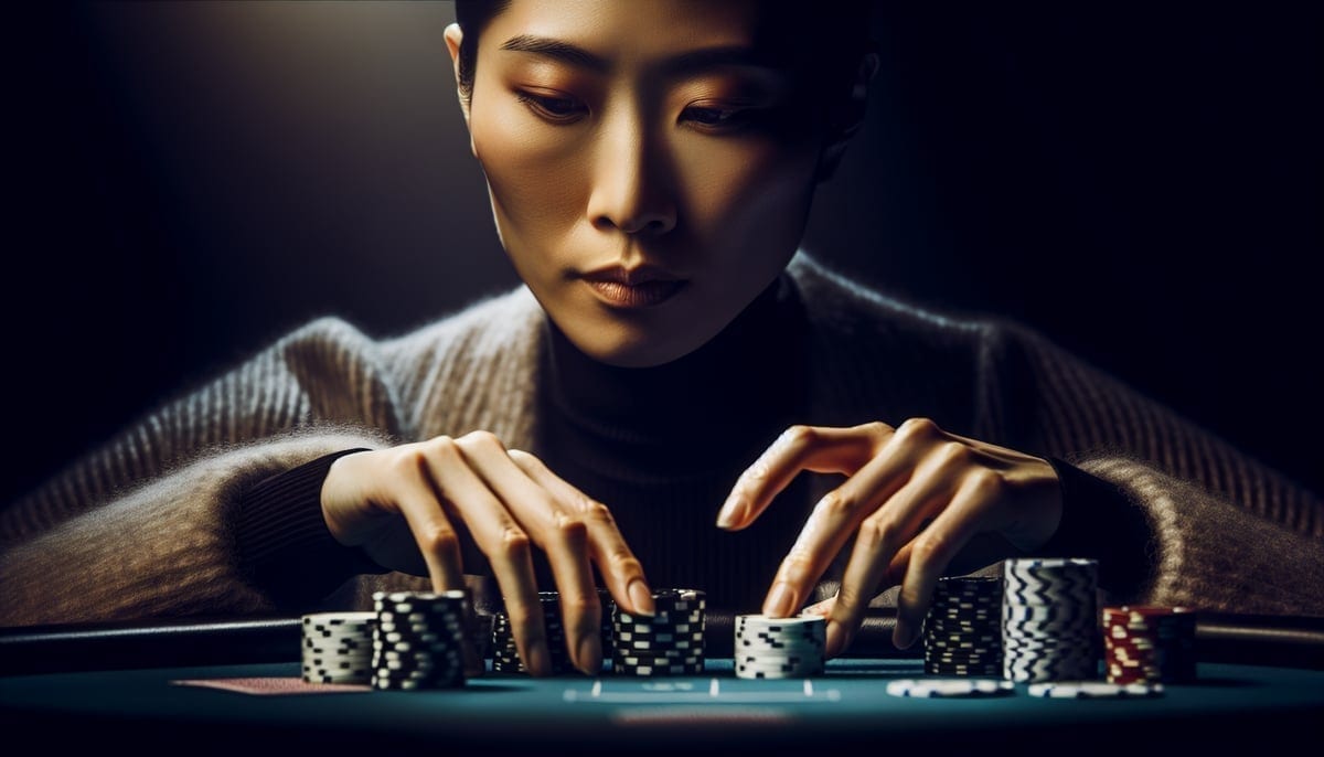 Poker player weighing cash game and tournament chip stacks