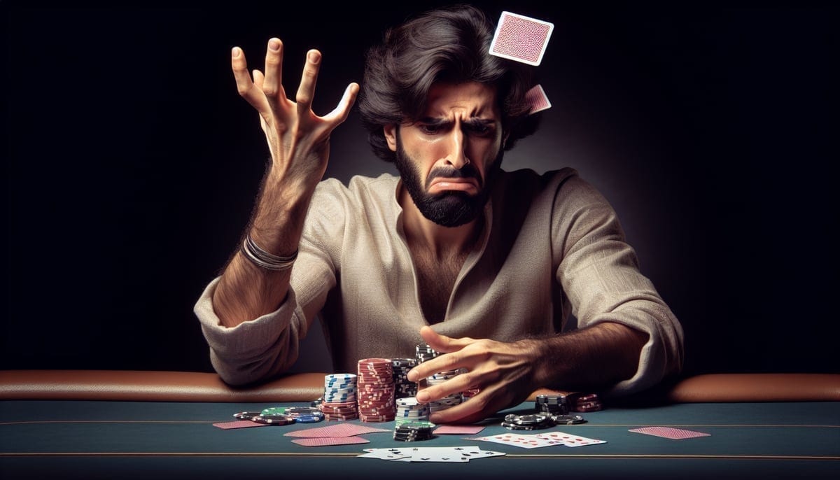 Poker player experiencing emotional tilt at the table