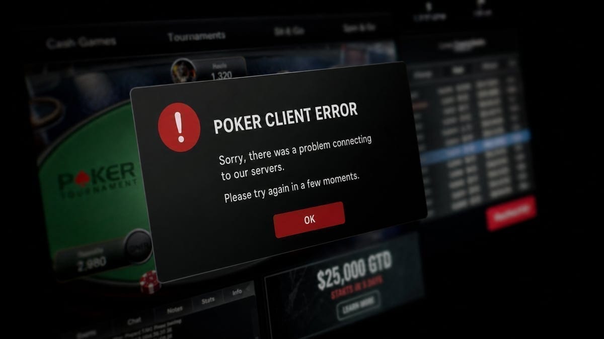 Computer screen displaying poker software error message