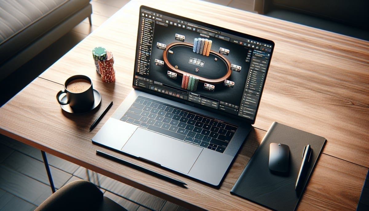 Online poker player multi-tabling during a major tournament series