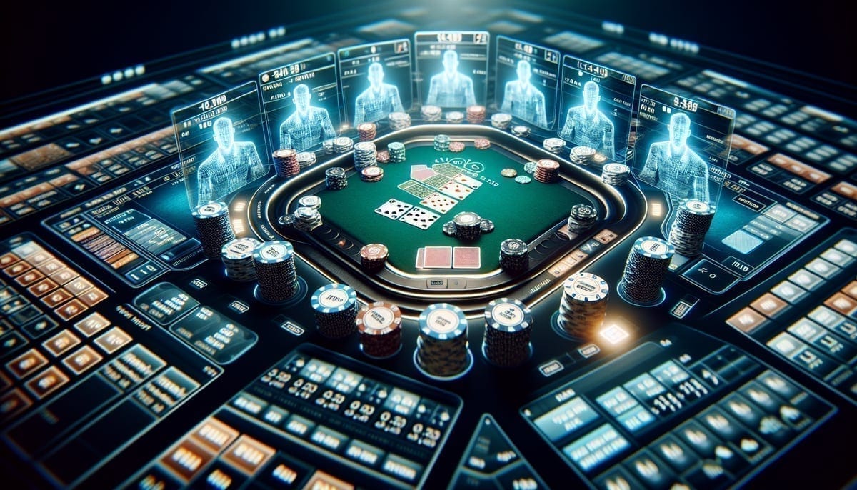 Online poker tournament final table interface during high stakes action