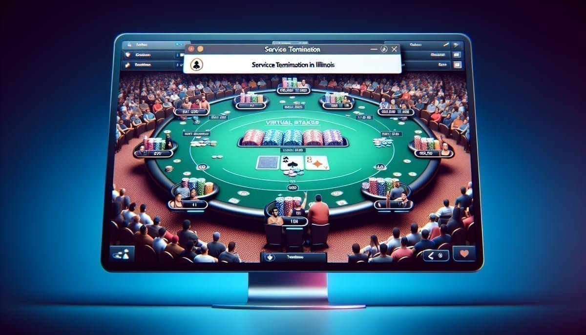 Stake.us poker platform showing Illinois exit notification