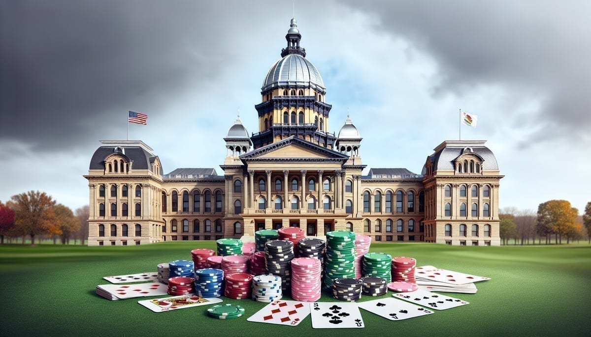 Illinois State Capitol with poker elements representing regulatory changes