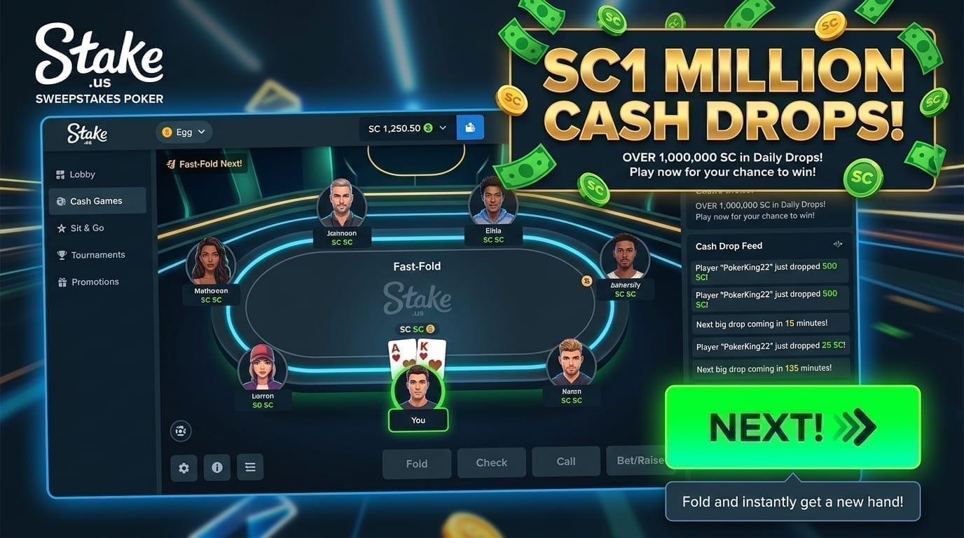 Stake.us Revolutionizes Social Poker with Next! Fast-Fold Format and SC1 Million in Cash Drops