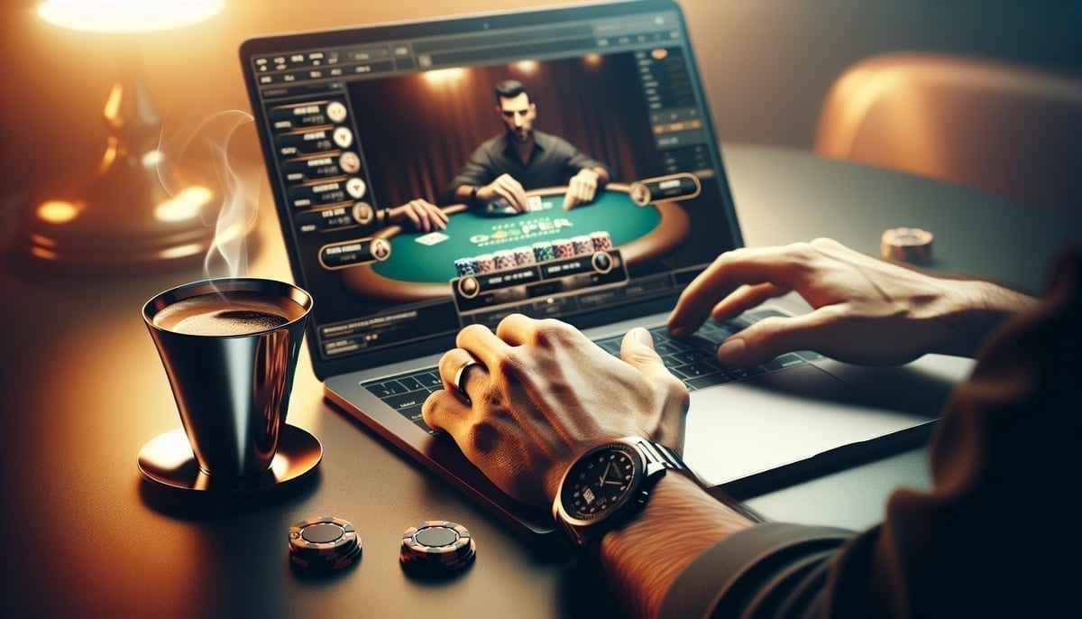 Online poker player participating in satellite tournament