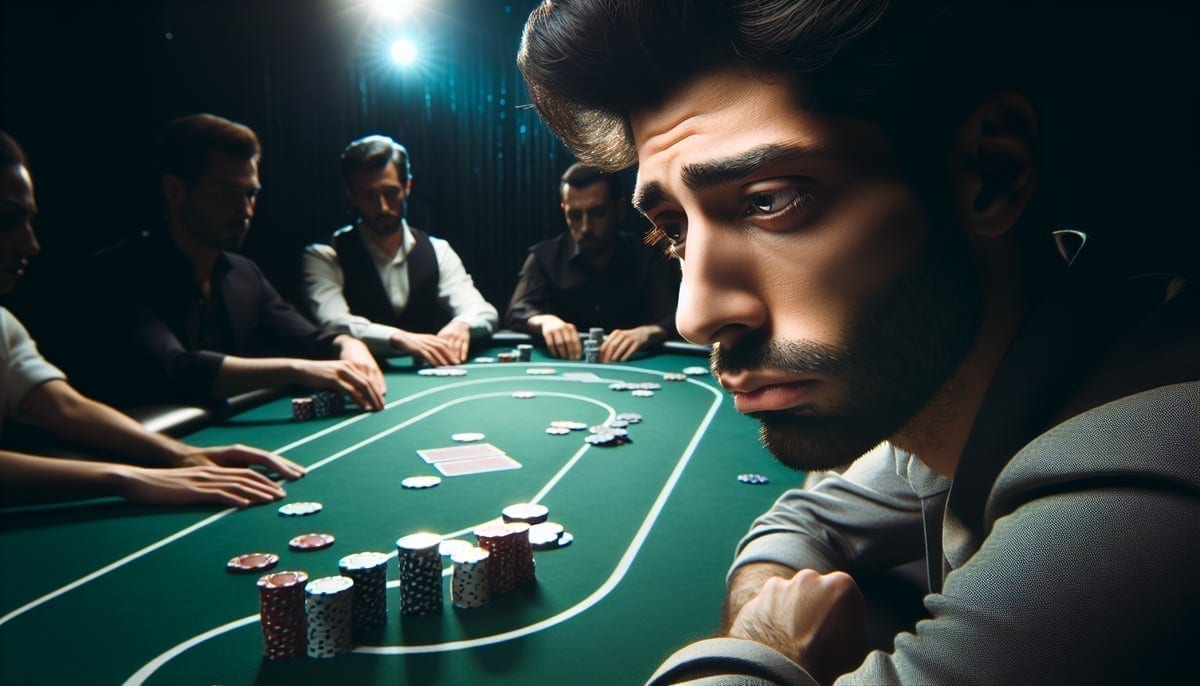 Poker player reacting to being bluffed