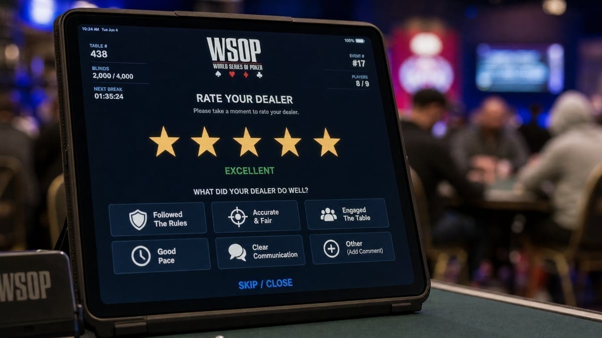 WSOP dealer rating system interface on tablet device