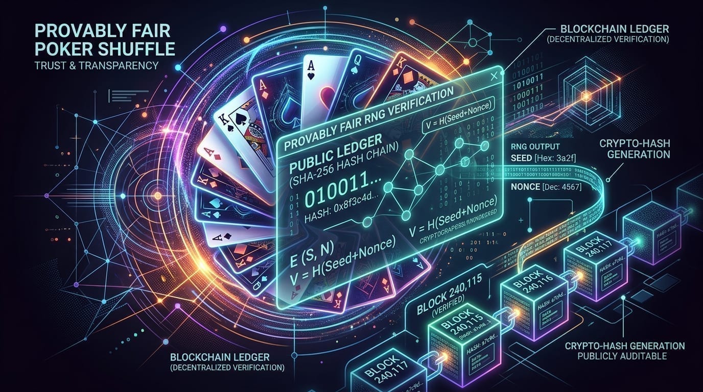 CoinPoker provably fair RNG - blockchain-verified card shuffle and transparency